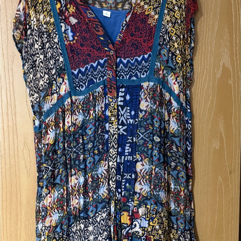 Sundance Multicolor Printed Midi Dress with Blue Trim